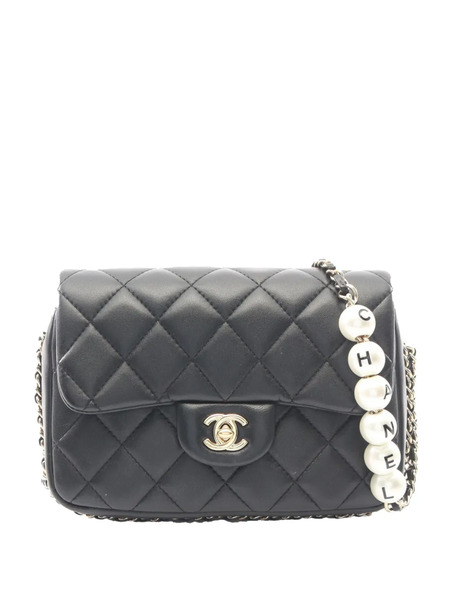  Chanel Pre-owned Mini Sac à Bandoulière My Precious Pearls Chain Flap En Peau D'agneau Matelassé (2019) - Noir 