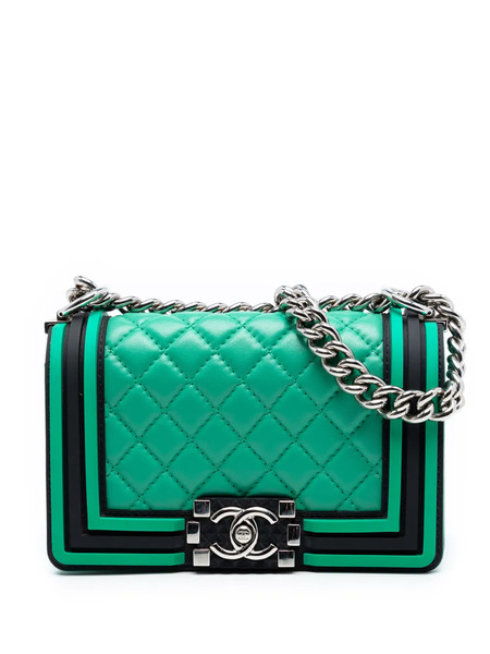  Chanel Pre-owned Petit Sac à Bandoulière Boy Flap En Cuir D'agneau Matelassé Et Caoutchouc Bicolore (2017-2018) - Noir 