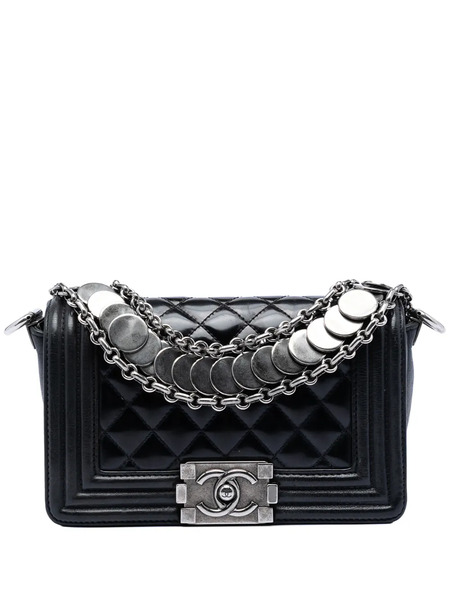  Chanel Pre-owned Petit Sac à Bandoulière Boy Flap Paris Bombay En Cuir Verni Matelassé (2012) - Noir 