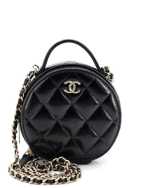  Chanel Pre-owned Petit Sac à Bandoulière Chaîne En Cuir D'agneau Matelassé Handle With Care Round Vanity Case - Noir 