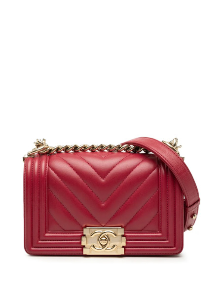  Chanel Pre-owned Petit Sac à Bandoulière En Cuir De Veau à Matelassage Chevron Boy à Rabat (2017-2018) - Rouge 