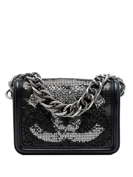  Chanel Pre-owned Petit Sac à Main à Rabat En Cuir D'agneau Orné De Cristaux Et Perles (2005-2006) - Noir 