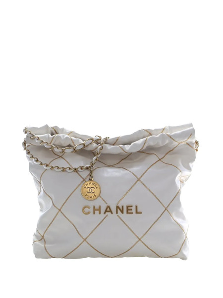  Chanel Pre-owned Petit Sac Cabas 22 En Cuir De Veau Matelassé Brillant Avec Chaîne (2021-2025) - Blanc 