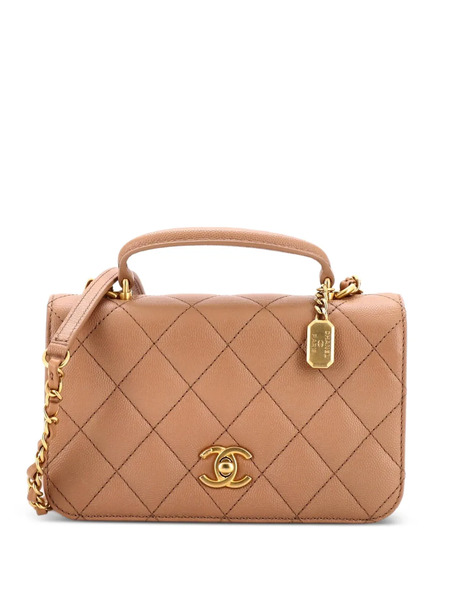  Chanel Pre-owned Petit Sac Porté épaule à Rabat En Cuir Caviar Matelassé à Logo Cc Et Bride En Chaîne - Marron 
