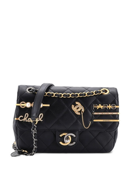  Chanel Pre-owned Petit Sac Porté épaule Coco Clips Flap Bag En Peau D'agneau Matelassée à Rabat - Noir 