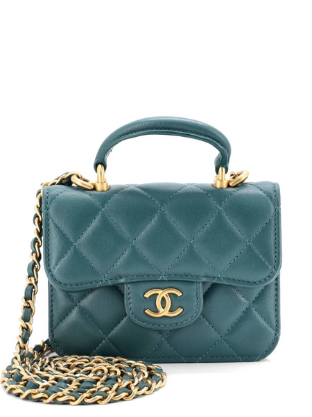 Chanel Pre-owned Sac à Bandoulière Coin Purse à Rabat En Cuir D'agneau Matelassé Avec Anse Sur Le Dessus Et Chaîne - Vert 
