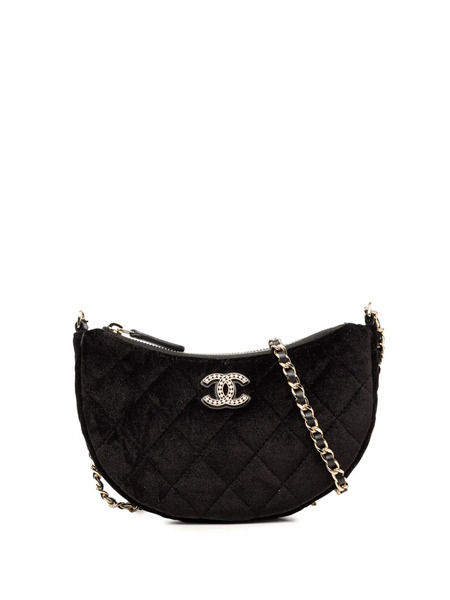  Chanel Pre-owned Sac à Bandoulière Matelassé Half Moon En Velours à Bride En Chaîne (2021-2026) - Noir 
