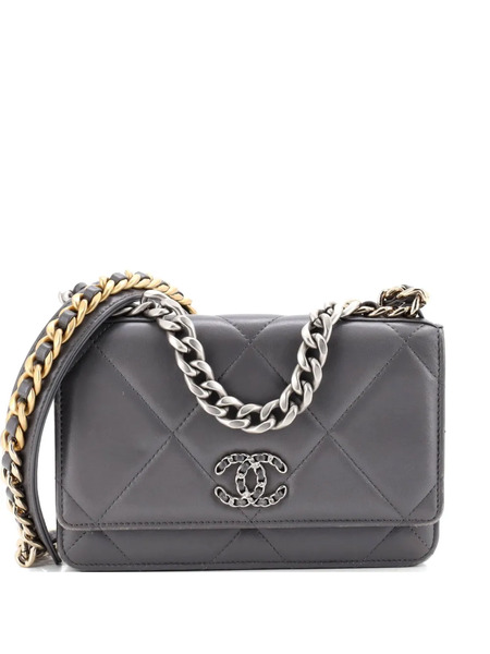  Chanel Pre-owned Sac à Bandoulière 19 Wallet On Chain En Cuir D'agneau Matelassé à Bride Chaîne - Gris 