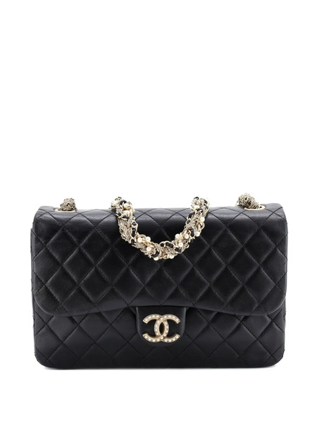  Chanel Pre-owned Sac Porté épaule Matelassé Westminster Tangled Pearl Chain Flap Bag En Peau D'agneau Médium - Noir 