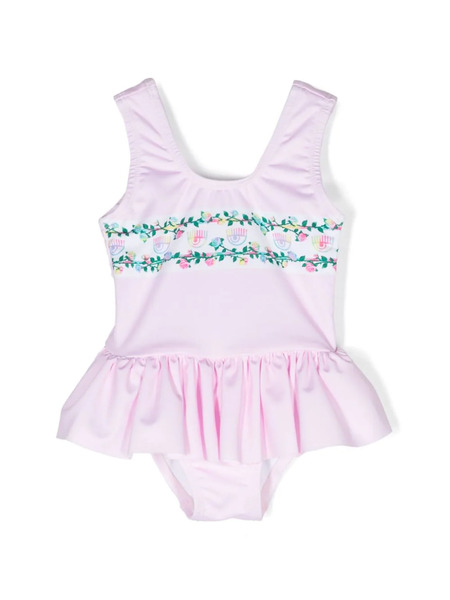  Chiara Ferragni Kids Maillot De Bain Eyelike à Volants - Rose 
