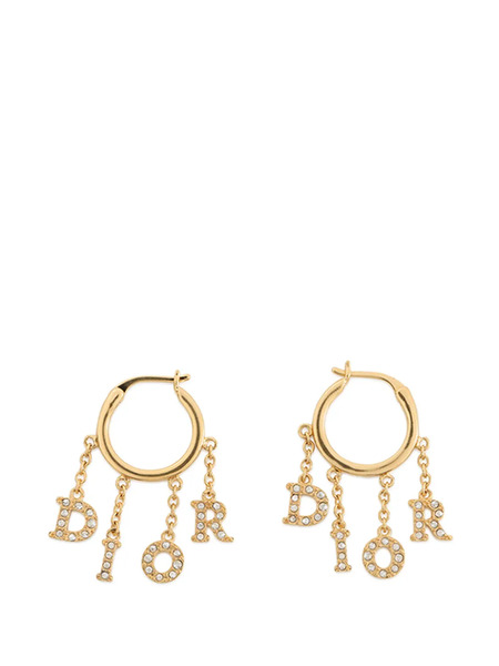  Christian Dior Pre-owned 2000-2026 Dio(r)evolution Gold Plated Strass Drop Hoop Earrings Costume Earrings 