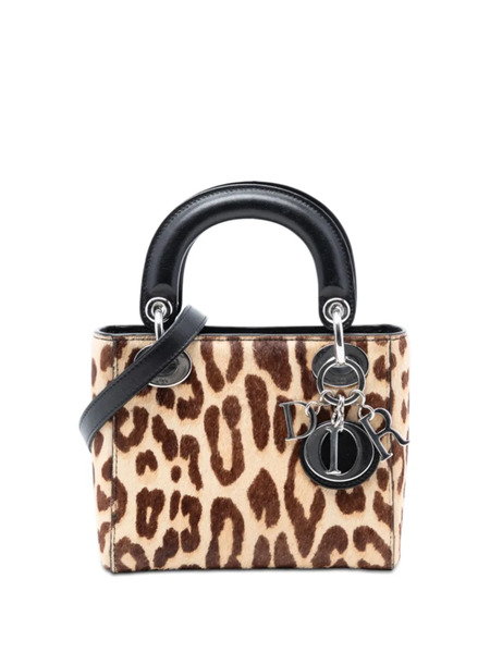  Christian Dior Pre-owned Mini Sac à Bandoulière Façon Poulain à Imprimé Léopard Lady Dior Médium (2014) - Tons Neutres 