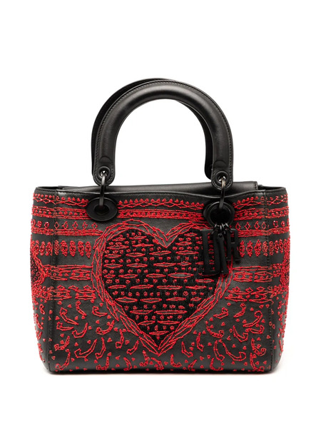  Christian Dior Pre-owned Mini Sac à Main Playing Cards Lady Dior En Cuir De Veau Lisse à Motif Cœur Brodé (2018) - Noir 