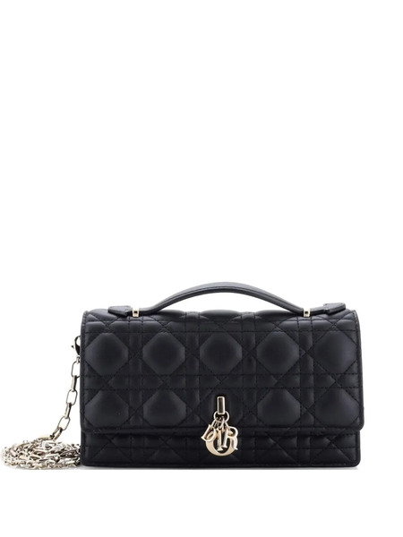  Christian Dior Pre-owned My Dior Top Handle Flap Bag Cannage Quilt Lambskin Mini Crossbody Bag - Noir 