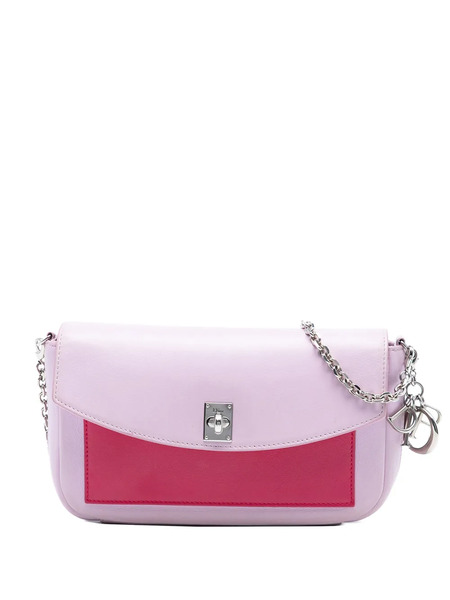 Christian Dior Pre-owned Pochette Portefeuille à Bandoulière Tricolore En Cuir à Fermoir Pivotant Avec Chaîne (2014) - Rose 