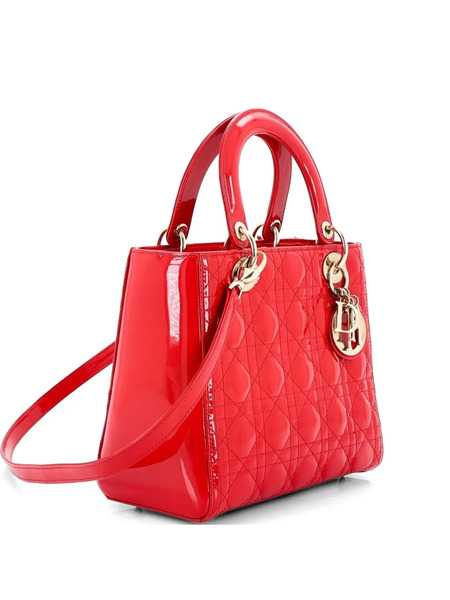  Christian Dior Pre-owned Sac à Main Lady Dior Format Moyen Matelassé Cannage Et Verni - Rouge 