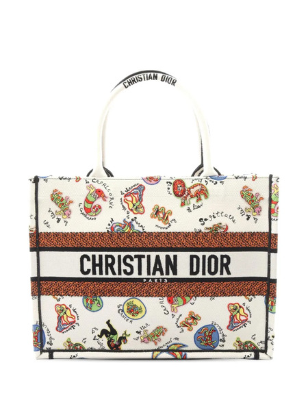  Christian Dior Pre-owned Sac Cabas Niki De Saint Phalle Medium Broidered Canvas Book (2010-2026) - Blanc 