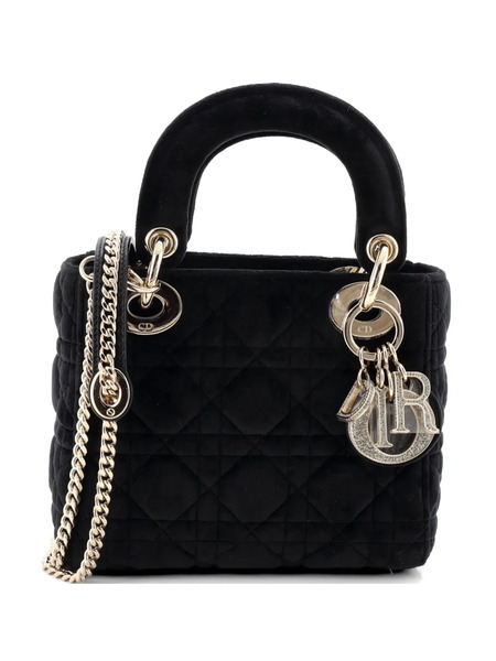  Christian Dior Pre-owned Sac Porté épaule Lady Dior Chain Bag Cannage Quilt Velvet With Crystal Charms Mini - Noir 