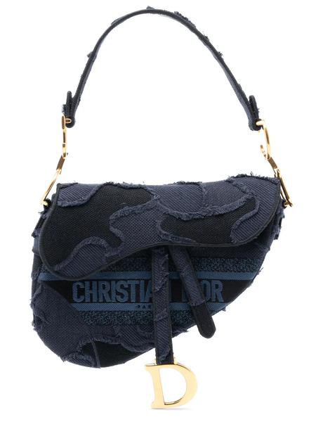  Christian Dior Pre-owned Sac Porté épaule Saddle Bag En Toile Brodée à Motif Camouflage (2019) - Bleu 
