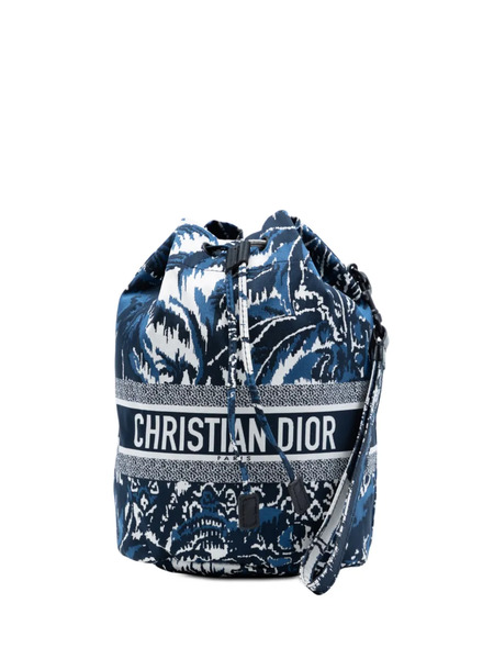  Christian Dior Pre-owned Sac Vanity Diortravel Toile De Jouy En Tissu Technique à Motif De Palmier Brodé Et Lien De Resserrage (2021) - Bleu 