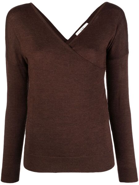  Co Pull En Maille Fine à Col Croisé - Marron 