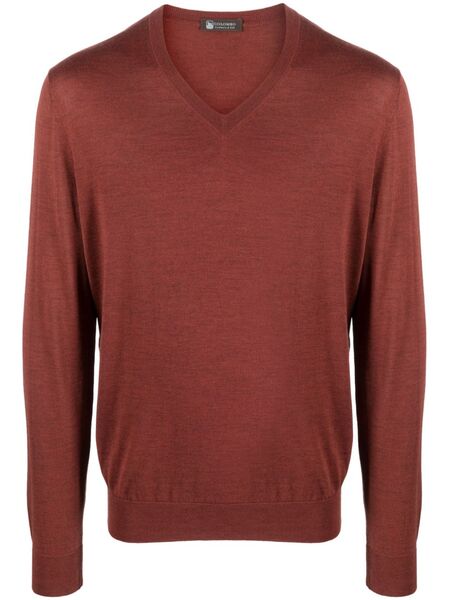  Colombo Pull En Maille Fine à Col V - Rouge 