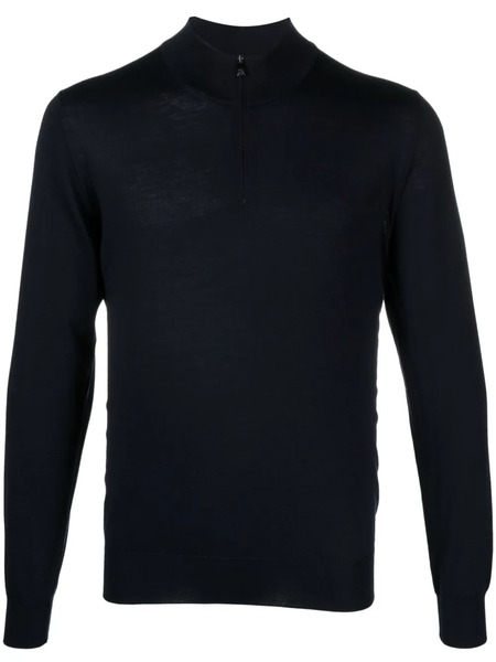 Corneliani Pull En Maille Fine à Col Zippé - Bleu 