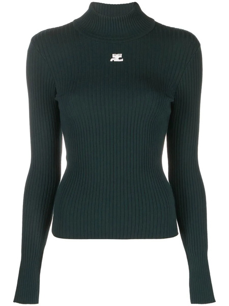  Courrèges Pull Nervuré à Patch Logo - Vert 