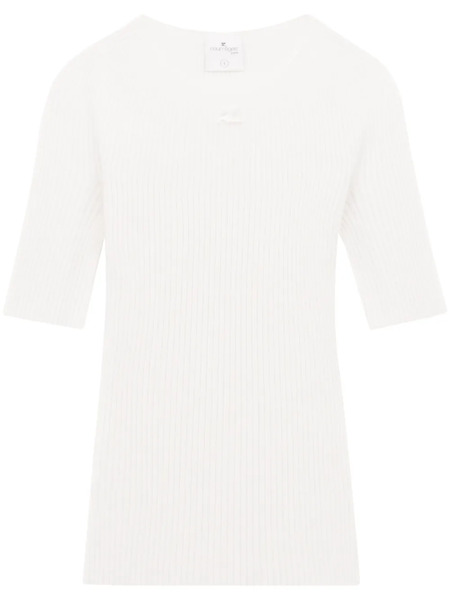  Courrèges Pull Solar à Design Nervuré - Blanc 