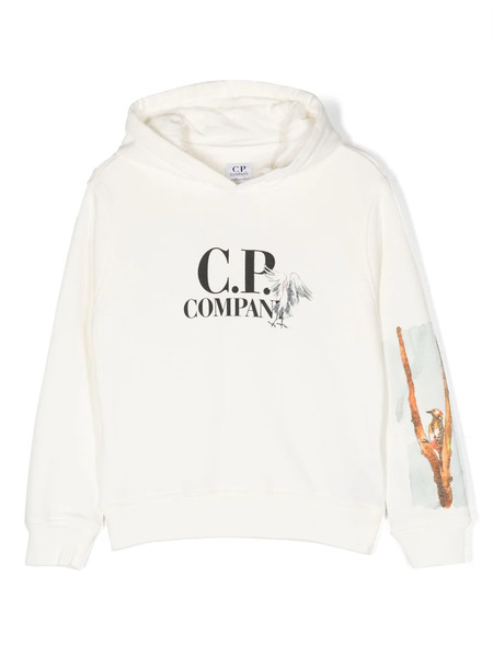  C.p. Company Kids Hoodie En Coton à Logo Imprimé - Blanc 