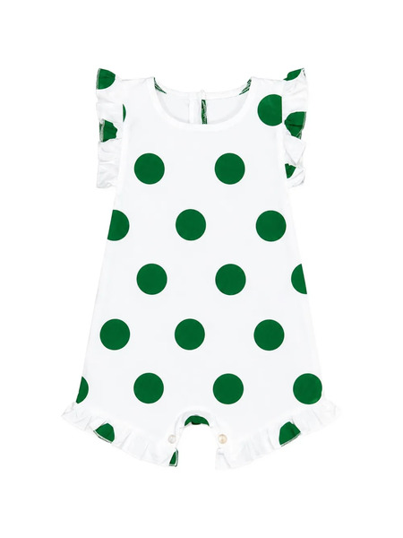  Cucu Lab Polka-dot Ruffle-trim Romper - Blanc 