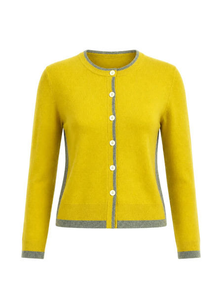  Cuddleup Contrast-trim Button-down Cardigan - Jaune 