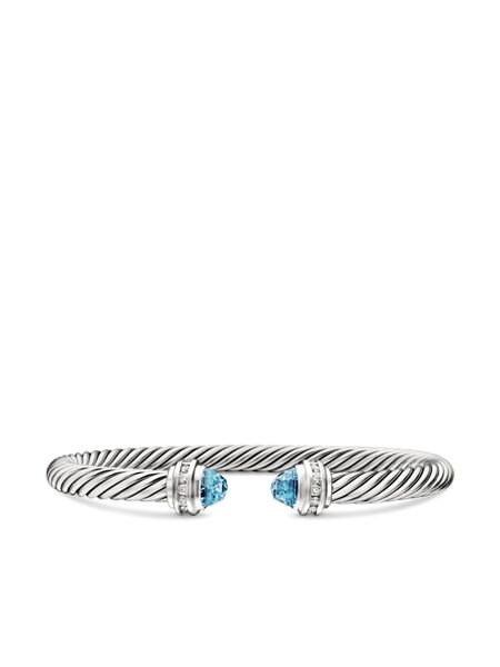  David Yurman Bracelet Classic Cable En Argent Sterling Serti De Topaze Et De Diamants - Ssabtdi Silver 