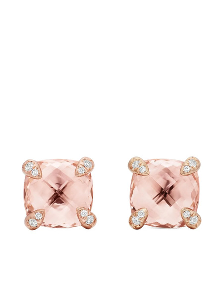 David Yurman Puces D'oreilles Châtelaine En Or Rose 18ct Pavées De Diamants Et Serties De Morganite (8 Mm) 