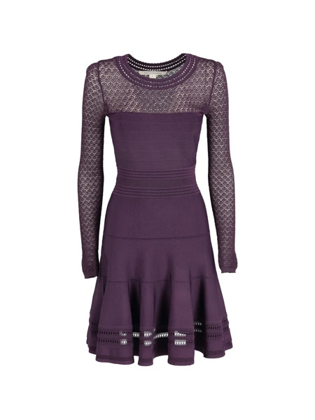  Diane Von Furstenberg Vintage Robe Courte à Effet De Transparence En Dentelle à Manches Longues - Violet 