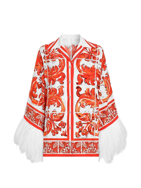  Dolce & Gabbana Chemise Charmeuse Imprimée Majolica - Rouge 