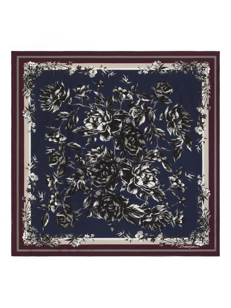  Dolce & Gabbana Foulard En Soie à Imprimé Pivoine - Bleu 