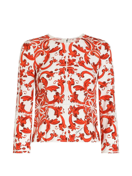  Dolce & Gabbana Haut En Charmeuse à Imprimé Majolica - Blanc 