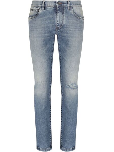  Dolce & Gabbana Jean Skinny à Effet Usé - Bleu 
