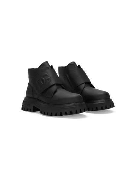  Dolce & Gabbana Kids Bottines En Cuir à Logo Embossé - Noir 