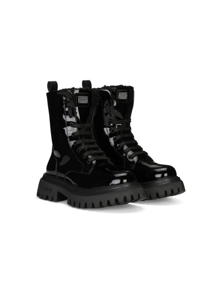  Dolce & Gabbana Kids Bottines En Cuir à Plaque Logo - Noir 