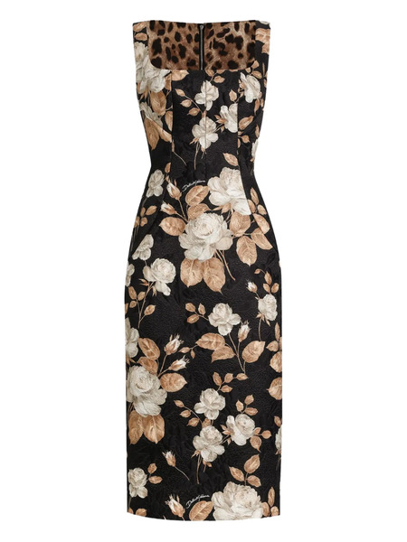 Dolce & Gabbana Robe Fleurie à Encolure Carrée - Noir 