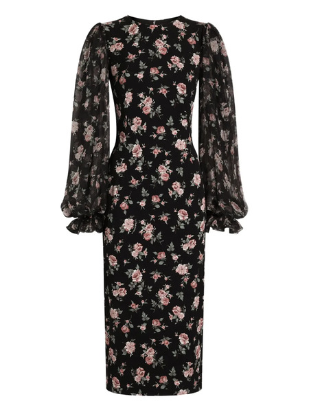  Dolce & Gabbana Robe Mi-longue à Manches Bouffantes - Noir 