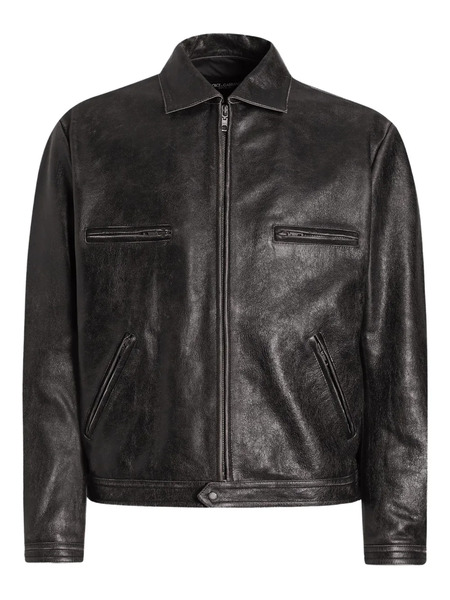  Dolce & Gabbana Veste En Cuir à Fermeture Zippée - Noir 