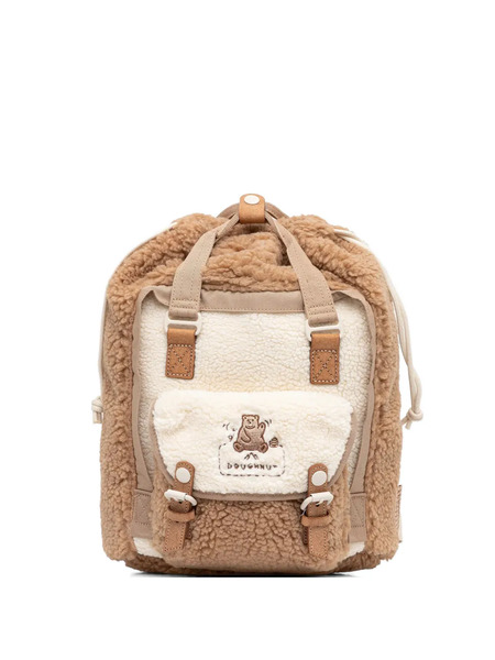  Doughnut Fleece-texture Bear-embroidered Backpack - Marron 
