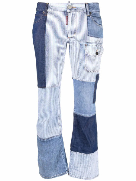  Dsquared2 Jean Court à Design Patchwork - Bleu 