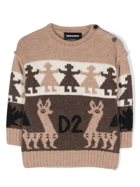  Dsquared2 Kids Pull En Maille Intarsia - Tons Neutres 