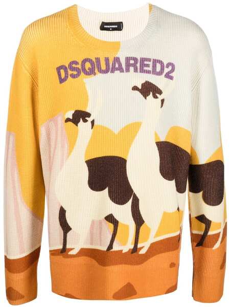  Dsquared2 Pull Llama Country En Maille - Jaune 