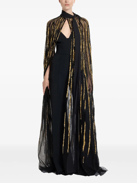  Elie Saab Cape à Ornements De Perles - Noir 