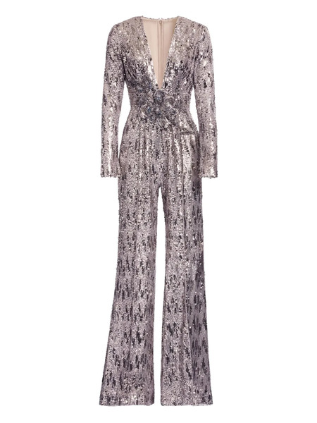  Elie Saab Combinaison Ornée De Sequins à Col V - Gris 